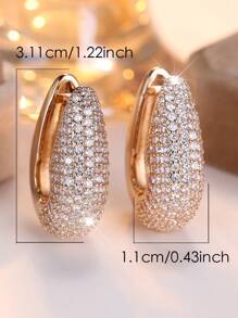 1 par de brincos de argola luxuosos com zircônia cúbica branca incrustada, banhados a ouro rosa - joias elegantes para casamentos, festas e uso diário
