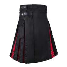 Nuevo diseño popular de estilo europeo y americano Falda escocesa de hombre con vacaciones a cuadros, costura de contraste de color y pliegues, a cuadros rojos y negros