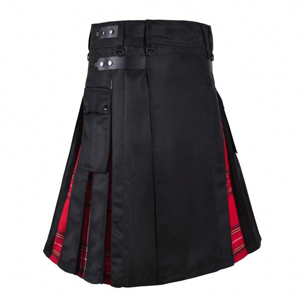 Nouveau design populaire de style européen et américain Jupe plissée à carreaux écossais avec couleurs contrastées pour hommes, modèle à carreaux rouges et noirs