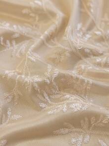 1 Pc Jacquard Voile Curtain - Modern Japanese Linen Style, Rod Pocket Design, Suitable For Living Room And Bedroom - Sheer And Light Filtering Curtains, Living Room Curtains, Bedroom Curtains - Beige - View 3