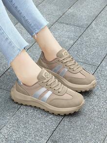 女士休闲运动鞋，春秋季新款卡其色系带透气低帮鞋，户外徒步防滑跑步鞋 - 卡其色 - 查看 6