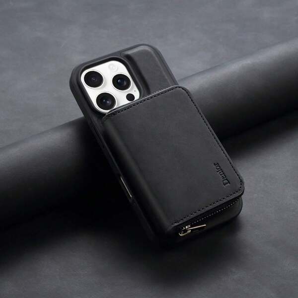 Denior Funda con tarjetero magnético y cremallera, desmontable y con función anti robo, compatible con iPhone 16/15/14/13/12 Series