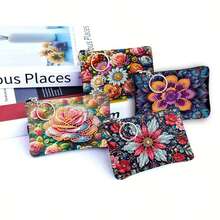 1pc DIY Flowers Diamond Art Coin Purse Pouch With Zipper - Size 12cm*9.2cm/4.72in*3.62in, PU Leather Crystal Rhinestone Diamond Painting Bags For Carry Cash And Daily Use, Fashionable Mini Change Bags, Card Bags, Great Gifts For Women, Friends And Family, Suitable For Birthday, Wedding, Thanksgiving, Christmas, New Year Holiday Festival Party - Multicolor - View 8