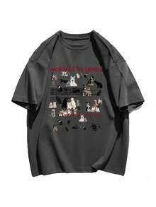 200g Pure Cotton T-Shirt 2025 Summer Ladies New Short Sleeve Pure Cotton Holiday Pattern Short Sleeve Round Neck Couple Wear Small Shirt Tops - 深灰色 - 查看 3