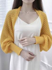 1pc Women High Quality Long Sleeve Thin Knit Shawl Cover Up, Hollow Out Design, Summer Lightweight Outwear