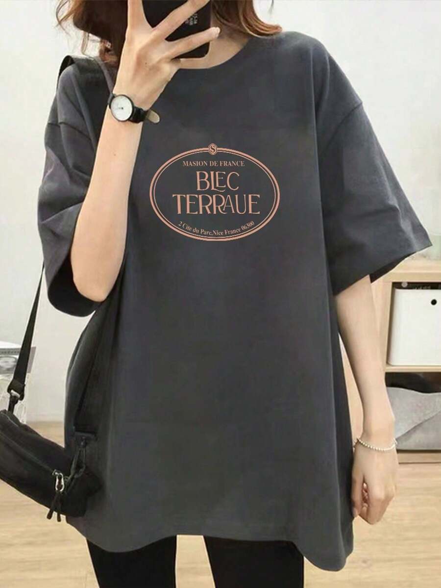 200g Pure Cotton T-Shirt 2025 Summer Ladies New Short Sleeve Pure Cotton Holiday Pattern Short Sleeve Round Neck Couple Wear Small Shirt Tops - 深灰色 - 查看 1