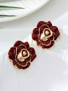 复古欧式多层油彩玫瑰花耳钉，个性时尚性感女士耳环，适合约会、休闲、度假