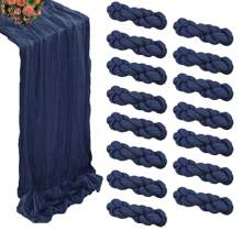 1/5/10/15pcs Navy Blue Pleated Table Runner, Cheesecloth Table Runner Folding Tablecloth, Festive Birthday Decor Wedding Decor Holiday Home Decor Party Room Table Decoration Dark Blue Table Cloth, Table Flag, Solid Color Table Cover, Birthday Decor Wedding Decor, New Year Decor, Party Favor