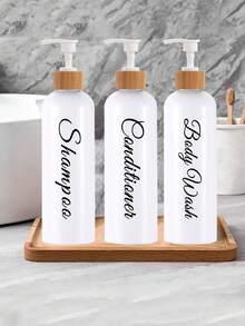 3 件 500 毫升可再填充洗发水和护发素瓶，带竹泵，浴室淋浴洗发水分配器套装，浴室空洗发水瓶乳液分配器，浴室收纳和存储返校浴室配件