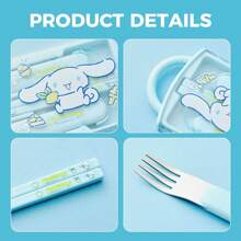 Miniso Sanrio Cinnamoroll Series Portable Sliding Lid Flatware Set, Including Chopsticks, Spoon, And Fork, Convenient And Hygienic, Suitable For Daily Use Or As A Gift For Friends And Family (1 PC)