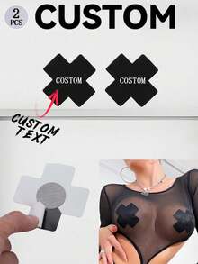 2PCS Black Cross-Shaped Self-Adhesive Satin Disposable Nipple Patches Customizable Text Customize Your Name Sexy Nipple Patches Suitable For Women's Strapless Clothes