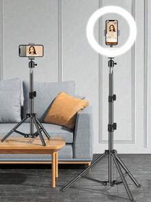 110厘米三脚架/8英寸环形灯，适用于直播、自拍和摄影，配备灵活的三脚架和手机支架，兼容安卓手机，可用于摄影、自拍、视频录制、Zoom会议、采访、直播、Vlog、家庭聚会、圣诞派对、手持自拍、户外活动等。 - 彩色 - 查看 2