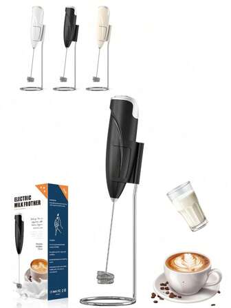 1 elektrische eierklopper, draagbare melkopschuimer met roestvrijstalen garde, elektrische mixer, perfect voor eieren, melk, koffie, latte, cappuccino, warme chocolademelk, matcha (u moet twee AA-batterijen meenemen.)