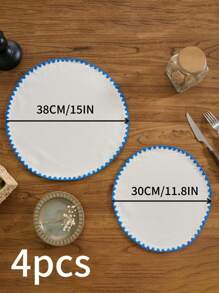 1/4/6/12 piezas Manteles individuales redondos con bordado de conchas marinas azules, decoración para el hogar y la cocina, manteles de mesa de comedor antideslizantes para tazas, vasos y platos para decoración de fiestas, cumpleaños y banquetes