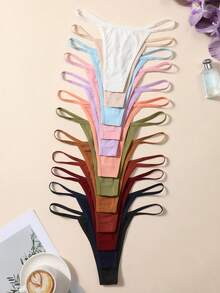 12pcs/Set Women Assorted Color Ribbed Thong Panties - Multicolor - View 7