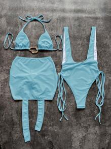 Women's Fashionable Solid Color Swimsuit Set, Summer