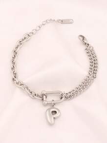 1 pièce Bracelet à pendentif lettre en acier inoxydable de A à Z pour femmes, lettre initiale U forme de fermoir en or punk, chaîne de charmes bracelets bijoux