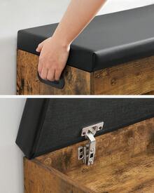 Banc à Chaussures Rembourré, Banc de Rangement, Rangement Caché, Étagères, Meuble d'Entrée, Capacité de Charge 136 kg, 30 x 80 x 44 cm/ 30 x 100 x 44 cm, Marron Rustique. - Marron + Noir - Voir 10