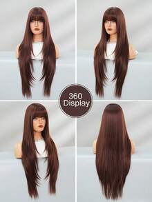 7JHH WIGS 34 Inch Extra Long Straight Raspberry Red Wig With Bangs - Super Long Natural Layered Wigs, High Quality Soft Synthetic Fiber Velvet Wine Burgundy Wigs For Women Daily Wear, Festival Ready Party Use, Mother's Day Gifts & Graduation Gift - Beginners Glueless Wig Accessories - 酒紅色 - 查看 4