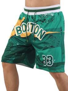 Atonmore Pantalones cortos de baloncesto para hombre, talla 33, color verde, pantalones cortos deportivos vintage de malla bordada con bolsillo con cremallera - Verde - Ver 1