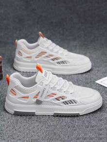 2025新款透气网眼白色增高运动休闲厚底运动鞋男士，轻便网眼运动鞋，适合男学生 - 黑色 - 查看 2