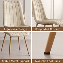 Set Of 4 Dining Chair  Soft Linen And Wood Colored Metal Legs  Office Chairs Suitable For Dining Room Kitchen Room Living Room Upholstered Side Chair - Màu be nhạt - Xem 4