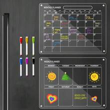 Pizarra blanca de borrado en seco magnética de acrílico transparente, apta para refrigeradores, planificador mensual para adultos, viene con marcador fluorescente, organizador de planificación de pared y menú
