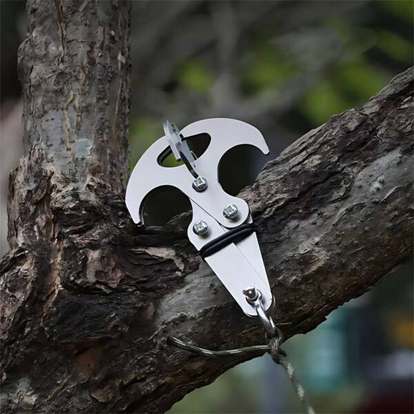 Gancho plegable de acero inoxidable, versátil con 4 garras, adecuado para senderismo, camping y asegurar mochilas