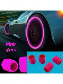 4pieces Set Of Luminous Tire Valve Covers For Cars, Bicycles, And Motorcycles - Hexagonal, Durable ABS Material, Perfect Fit, Bright Colors (Red, Blue, Green, Pink) - Enhances Visibility And Safety At Night, Car Tire Valve Covers