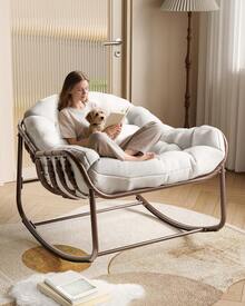 Studyset Outdoor Rocking Chair,Oversized Comfy Patio Chair Oversized Wicker Lounge Chair With Cushion And Metal Frame,Patio Rattan Egg Rocker For Balcony Backyard Porch Bedroom - 白色 - 查看 1