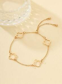 1pc Metallic Hollow Flower Anklet, Minimalist Clover Geometric Anklet, Suitable For Back To School, Halloween Party