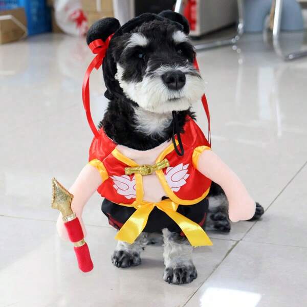 New Pet Cat Dog Mythological Nezha Costume For Halloween, Funny Cosplay Outfit For Teddy, Pug, Bulldog, Holiday Festival