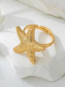4pcs Fashion Classic Casual Crystal Pearl Starfish Adjustable Ring Set, Gift For Wife Friends, Can Be Worn For Beach, Party, Commute