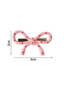 2pcs Minimalist Polka Dot Pink Bow Claws, Versatile Fashion Claw Clips, Cute Hair Accessories For Bangs & Flyaways