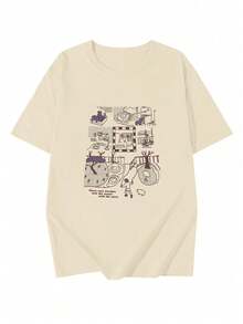 200g Pure Cotton T-Shirt 2025 Summer Ladies New Short Sleeve Pure Cotton Holiday Pattern Short Sleeve Round Neck Couple Wear Small Shirt Tops - 杏色 - 查看 3