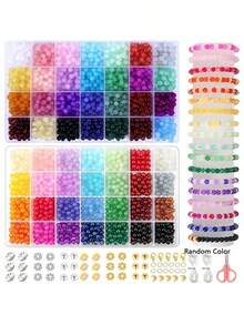 700pcs/1400pcs, 6mm Glass Round Beads Jewelry Making Set For Handmade DIY Bracelets, Necklaces, Earrings, Jewelry, Crafts Gifts Accessories (Random Colors)