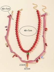 1pc Women Red Plastic Fruit Design Necklace, Suitable For Daily Wear