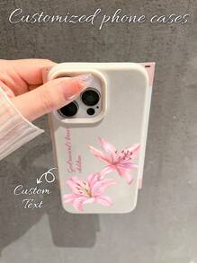 1pc Customized Artistic Name Fashion Fashionable Pink Lily Flower Pattern Phone Case Compatible With Samsung Galaxy S23 Ultra/S24 Ultra/A54 And Redmi Note 13 Pro Plus/Redmi 9A/10C And 17 Pro Max/16 Pro Max/15 Pro/14 Plus/13 Pro/12 Pro Max/11/Xs Max/8/7/6 Plus, Matching Customized Phone Case, Anti-Drop, Anti-Fingerprint, Elegant And Stylish, Best Gift For Friends, Parents, Boyfriend, Girlfriend