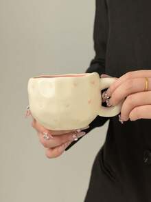 1pc Pink Heart Ceramic Coffee Cup & Saucer Set, Korean Ins Style Hand-Painted Cute Mug, Coffee Cup, Tea Cup, Water Cup, Suitable For Family Gatherings, Decorative Cup, Ramadan Gift For Friends - Multicolor - View 12