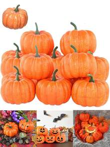 6 件人造逼真仿真迷你南瓜，仿真南瓜万圣节派对装饰道具，万圣节感恩节家居装饰节日万圣节感恩节秋收家居装饰最佳礼物生日毕业 - 橘色 - 查看 3