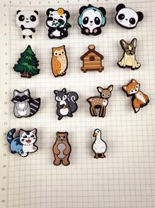 1 Set de 15 piezas de accesorios con diseño de patrones de dibujos animados de panda y búho para personalizar sandalias y brazaletes, decorar zapatillas y teléfonos. Adecuado como regalo para amantes de los animales en cumpleaños y fiestas