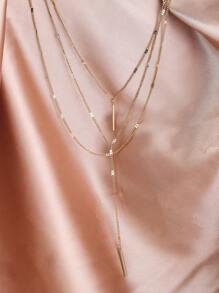 Nooxian 1pc Fashionable Minimalist Gold-Tone Chain Layered Y-Necklace, Suitable For Daily, Holidays, Multiple Occasions For Women (Flattened Spacing And Distance Position Random)