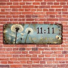Vintage Edelstahl "11:11 Mach einen Wunsch" dekorative Plakette mit Pusteblumen-Motiv - vielseitig verwendbar für Wand, Veranda, Garage - wetterfest, staubdicht, ideal für Innen- und Außendekoration und Geschenke - englischer Text