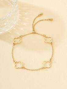 1pc Metallic Hollow Flower Anklet, Minimalist Clover Geometric Anklet, Suitable For Back To School, Halloween Party