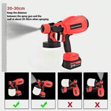 1000ML Cordless High Pressure Spray Gun Paint Sprayer With 2 Batteries Red TU2 ,21V 2x2000mAh Batteries Includesfor House Painting/Home Interior And Exterior/Wood/Walls/Furniture/Fence/Door