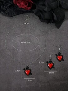 1 Set Gothic Goth Dunkel Kreuz Herz Anhänger Ohrringe & Halskette, Damen Alltagskleidung, Party, Halloween Geschenk