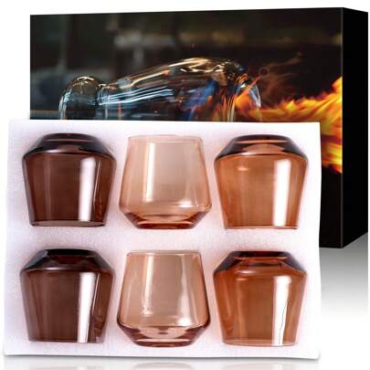 Venus Stemless Wine Glasses Set 6-14oz  Colored Wine Glasses Stemless[HandBlown] Brown Wine Glasses Set,Unique Brown Wine Glasses For Home Deco