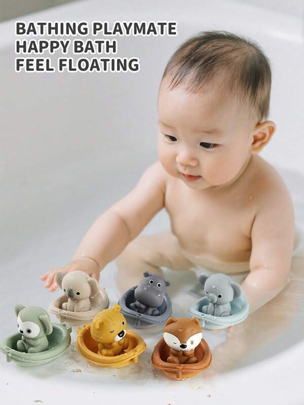 A Children's Stackable Animal Pontoon Toy, Baby Bath Finger Puppet Toy, Bathroom, Swimming Pool Play, For Water Amusement