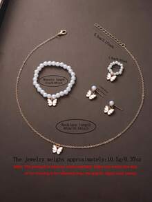 6/5 件可爱白色表带 LED 空间元素数字显示电子手表，搭配珍珠项链、手链、戒指、耳环和首饰套装，非常适合派对、打包和外出、为朋友和亲戚购买礼物，以及作为送给女孩的礼物 - 彩色 - 查看 10