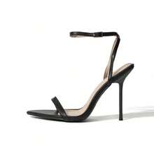 Black Barely There Strappy Heels For Women Open Toe Ankle Strap Stiletto Sandals Dress Shoes Wedding Bridesmaid Sandals - 黑浦 - 查看 3